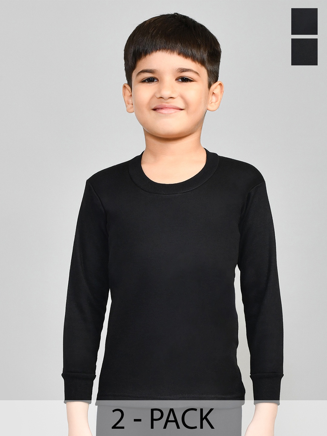 

Lux Cottswool Boys Pack Of 2 Black Solid Cotton Thermal Tops