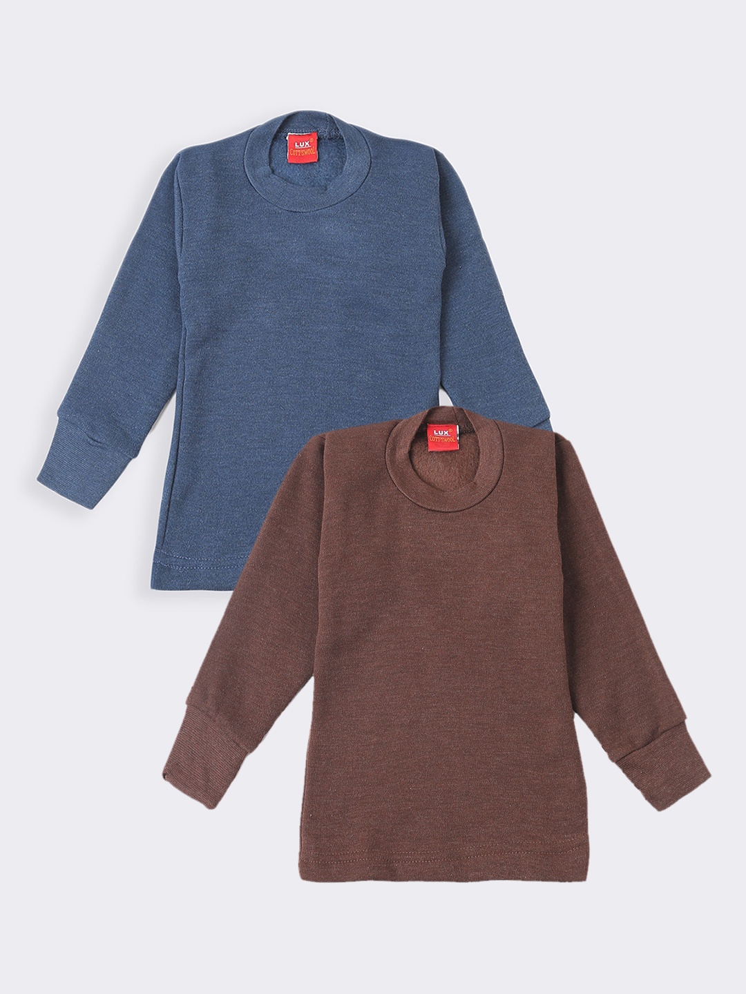 

Lux Cottswool Boys Pack of 2 Brown & Blue Solid Thermal Tops