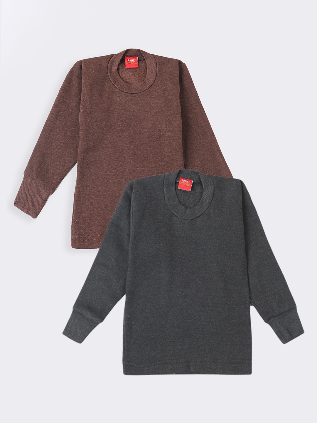 

Lux Cottswool Boys Pack of 2 Black & Brown Solid Knitted Cotton Thermal Tops