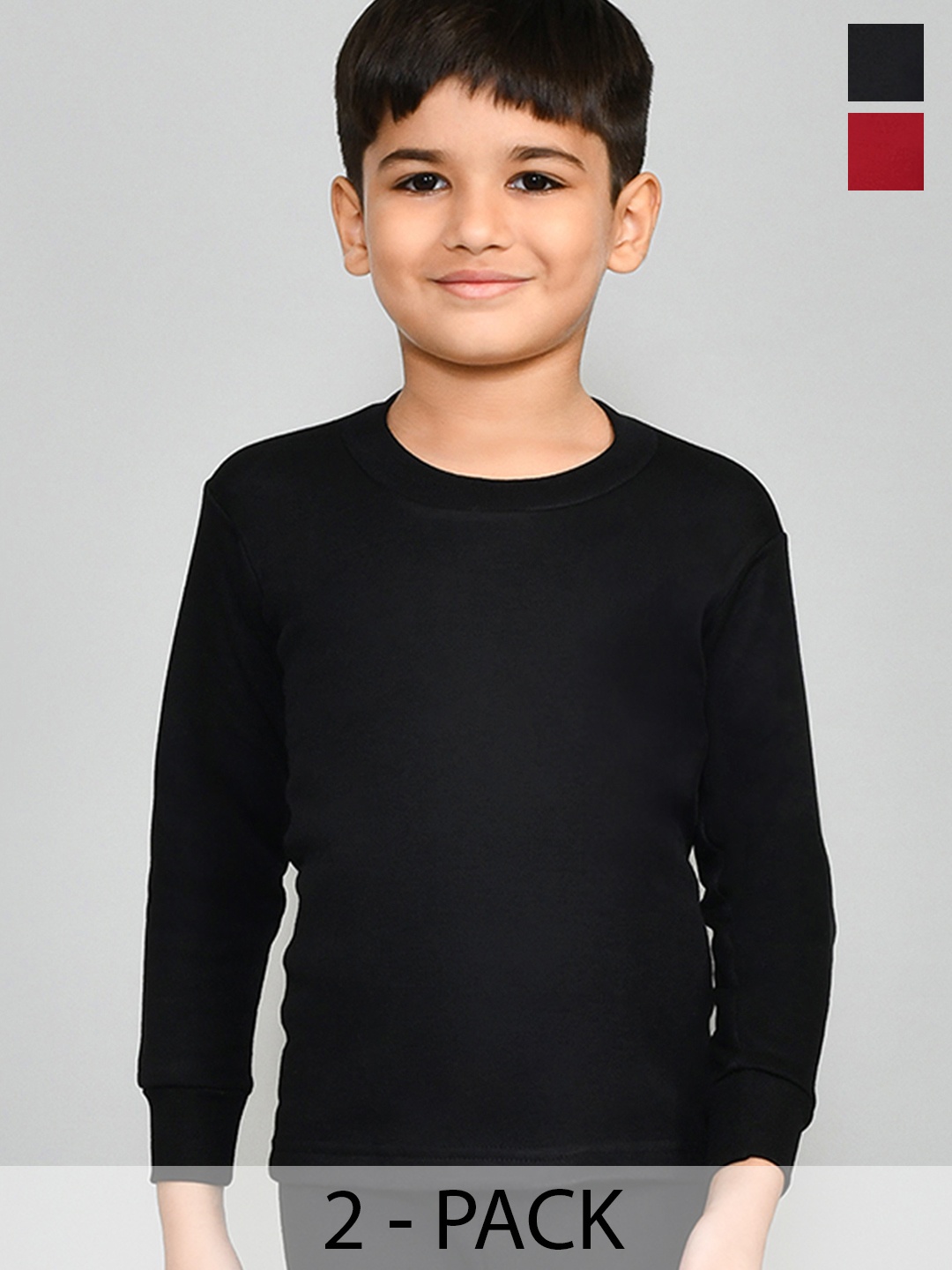 

Lux Cottswool Boys Pack Of 2 Solid Cotton Thermal Tops, Black