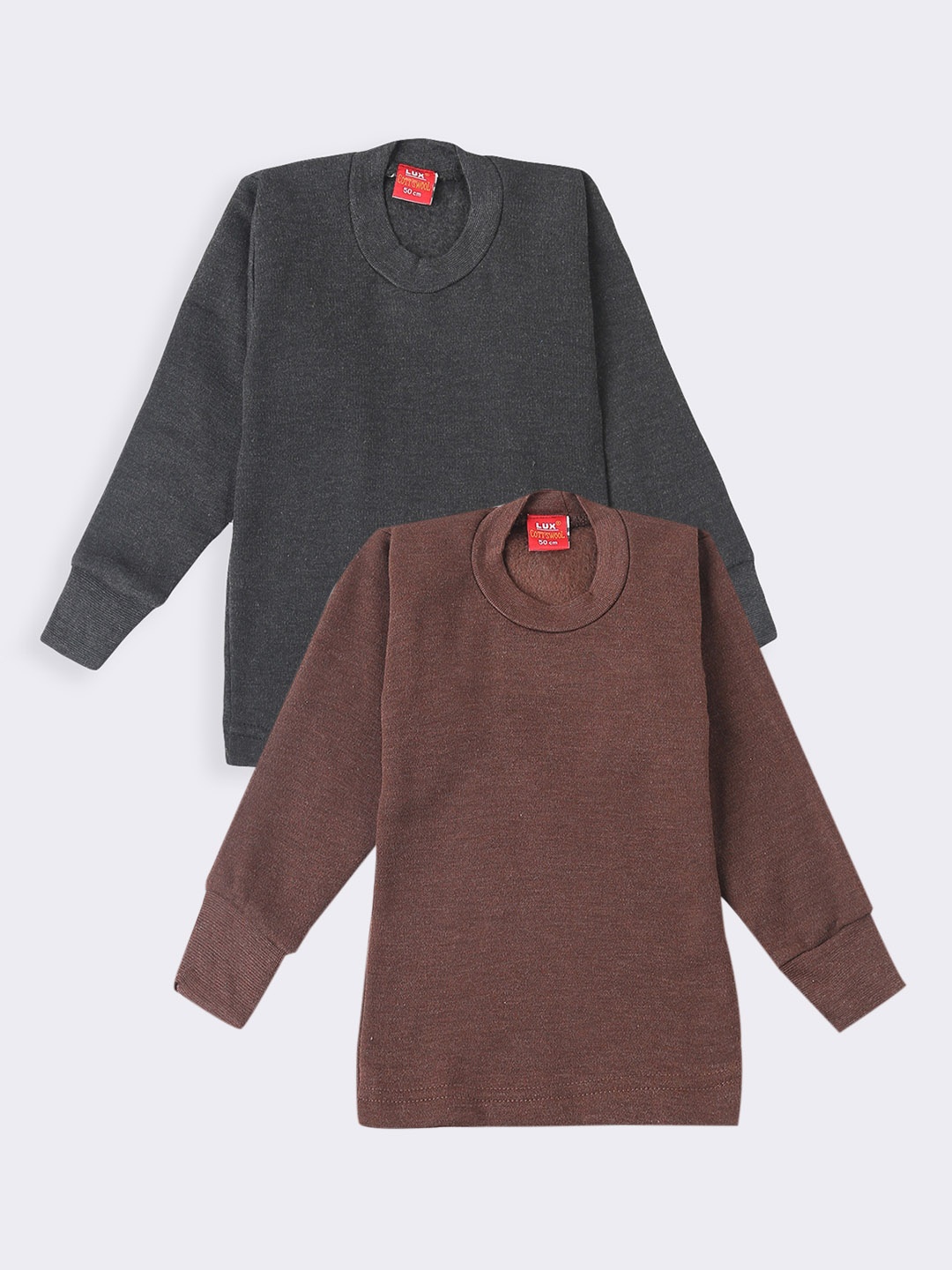 

Lux Cottswool Boys Pack Of 2 Solid Cotton Thermal Tops, Charcoal