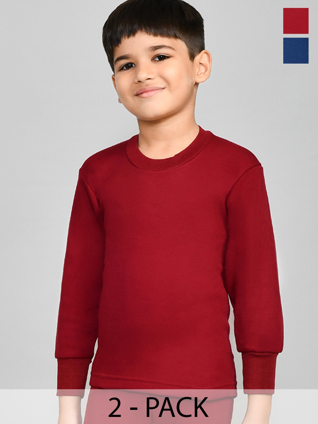 

Lux Cottswool Boys Pack Of 2 Solid Cotton Thermal Tops, Maroon