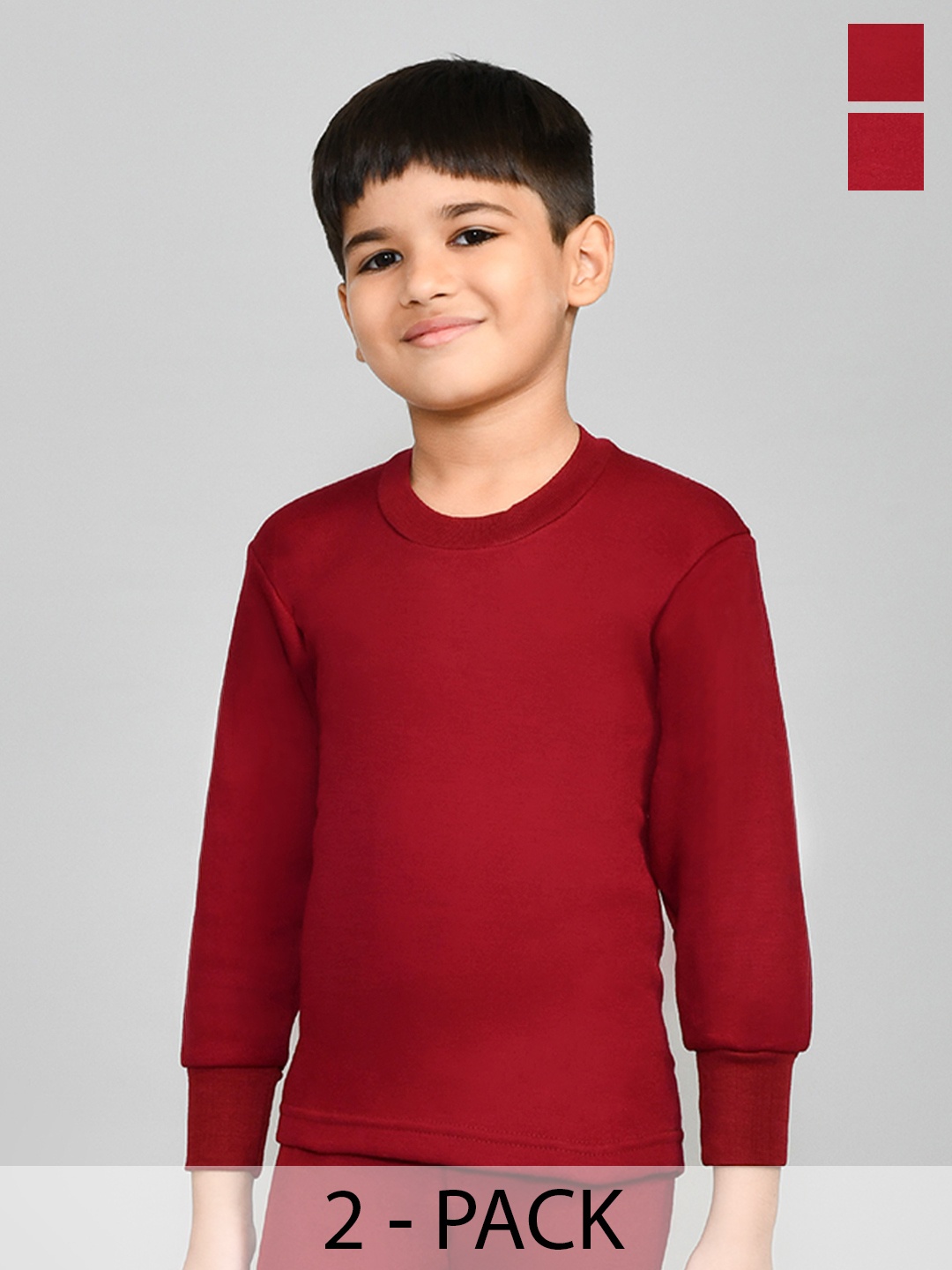 

Lux Cottswool Boys Pack Of 2 Maroon Solid Cotton Thermal Tops