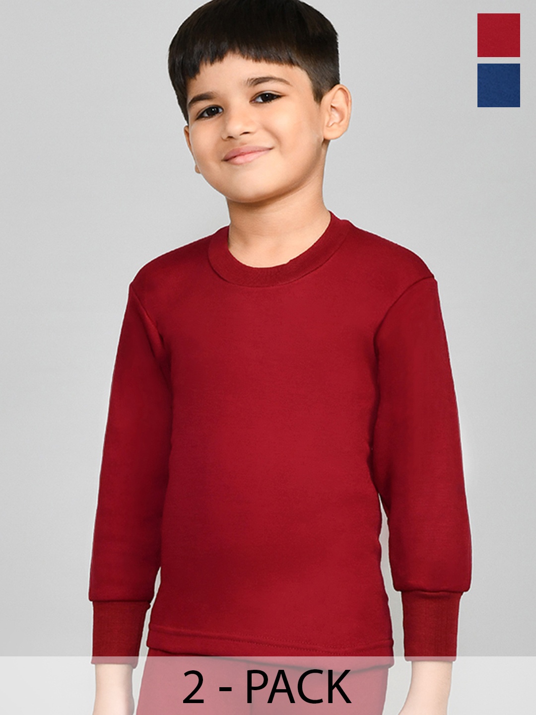 

Lux Cottswool Boys Pack Of 2 Solid Cotton Thermal Tops, Maroon