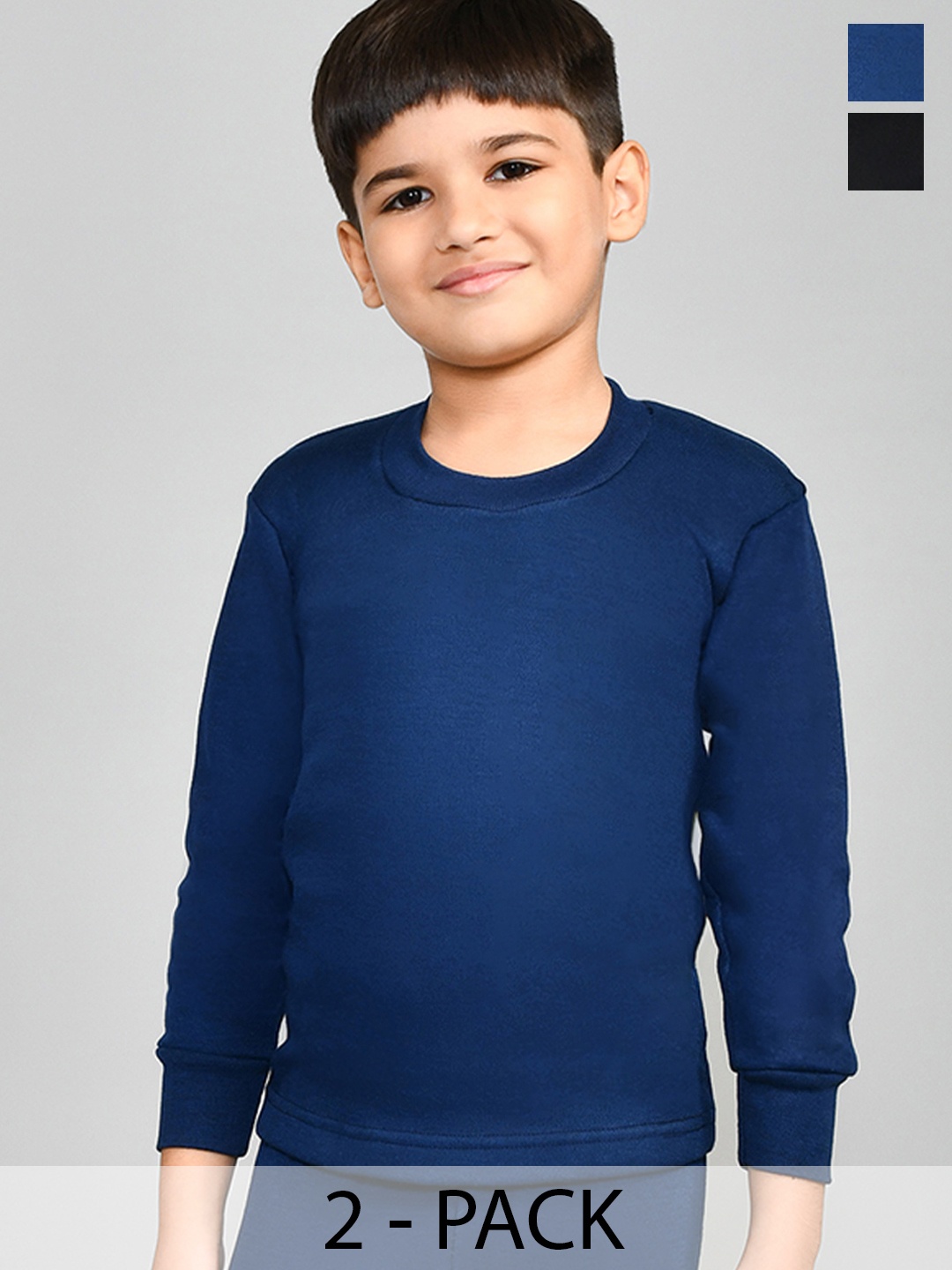 

Lux Cottswool Boys Pack Of 2 Blue & Black Solid Cotton Thermal Tops