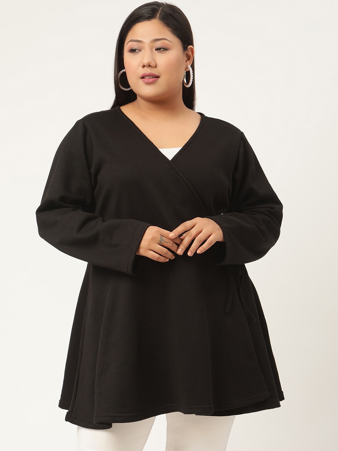 

theRebelinme Women Black Solid Tie-Ups Peplum Longline Top