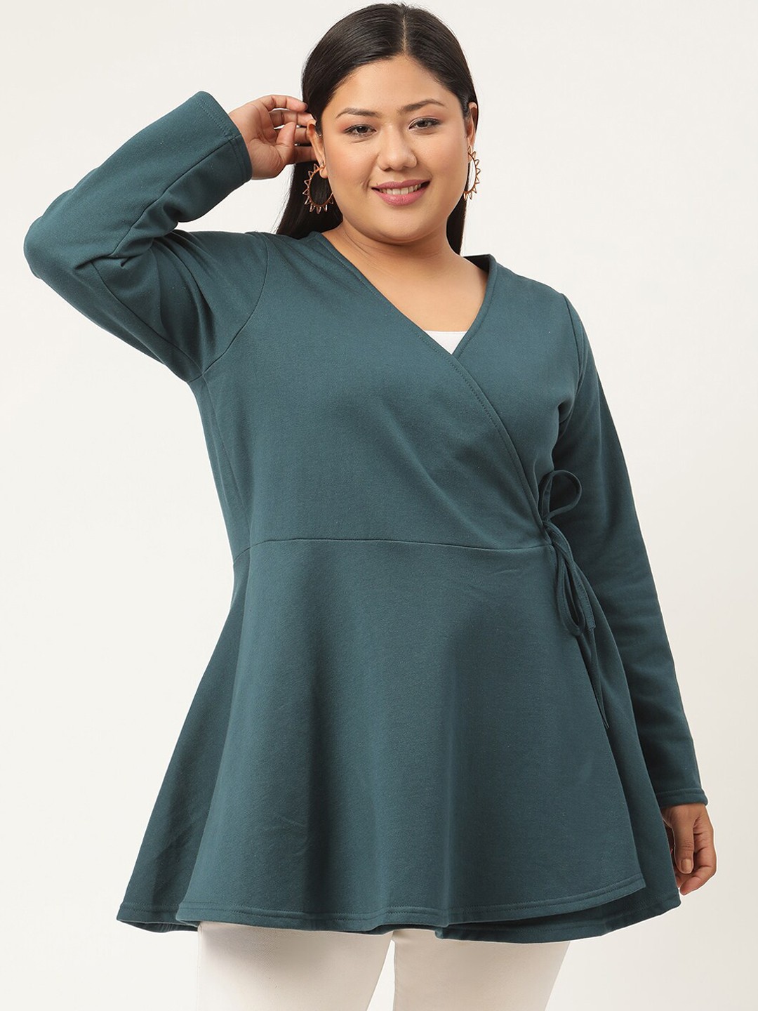 

theRebelinme Women Teal Green Solid Peplum Longline Top