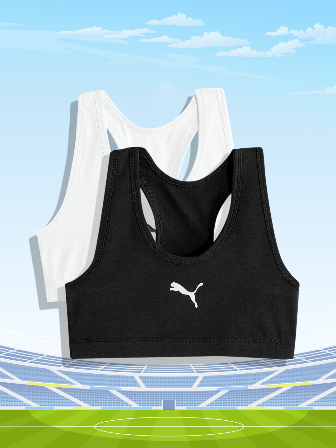 Puma Girls Pack of 2 Youth Workout Sports Bra, Black
