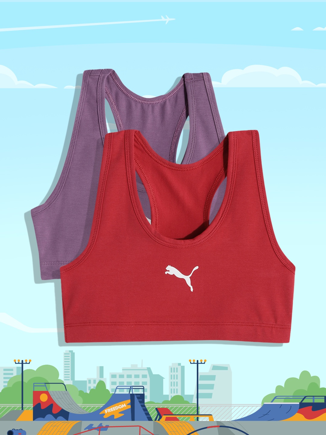 

Puma Girls Pack of 2 Youth Workout Sports Bra, Red