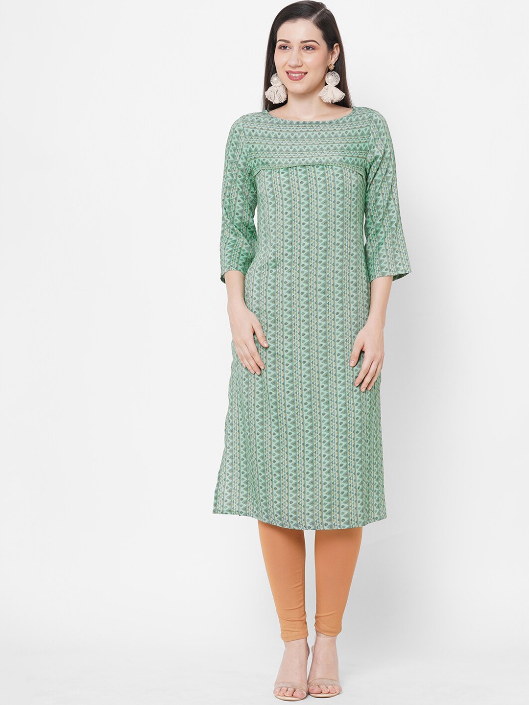 

Fusion Beats Women Green Geometric Printed Kurta