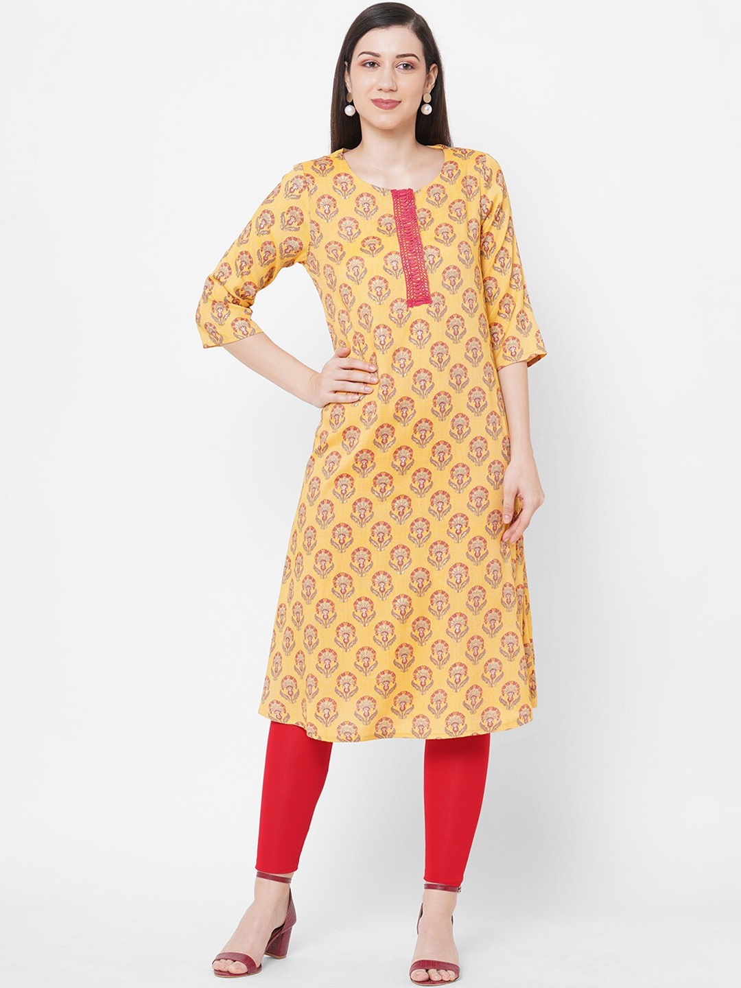 

Fusion Beats Women Yellow & Red Floral Printed Kurta