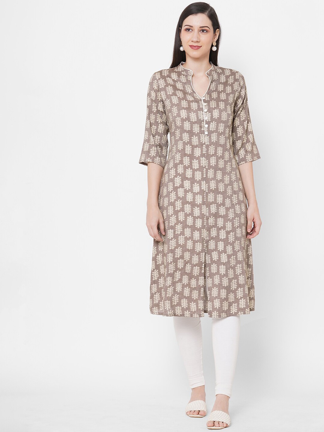 

Fusion Beats Women Grey & Beige Ethnic Motifs Printed Kurta