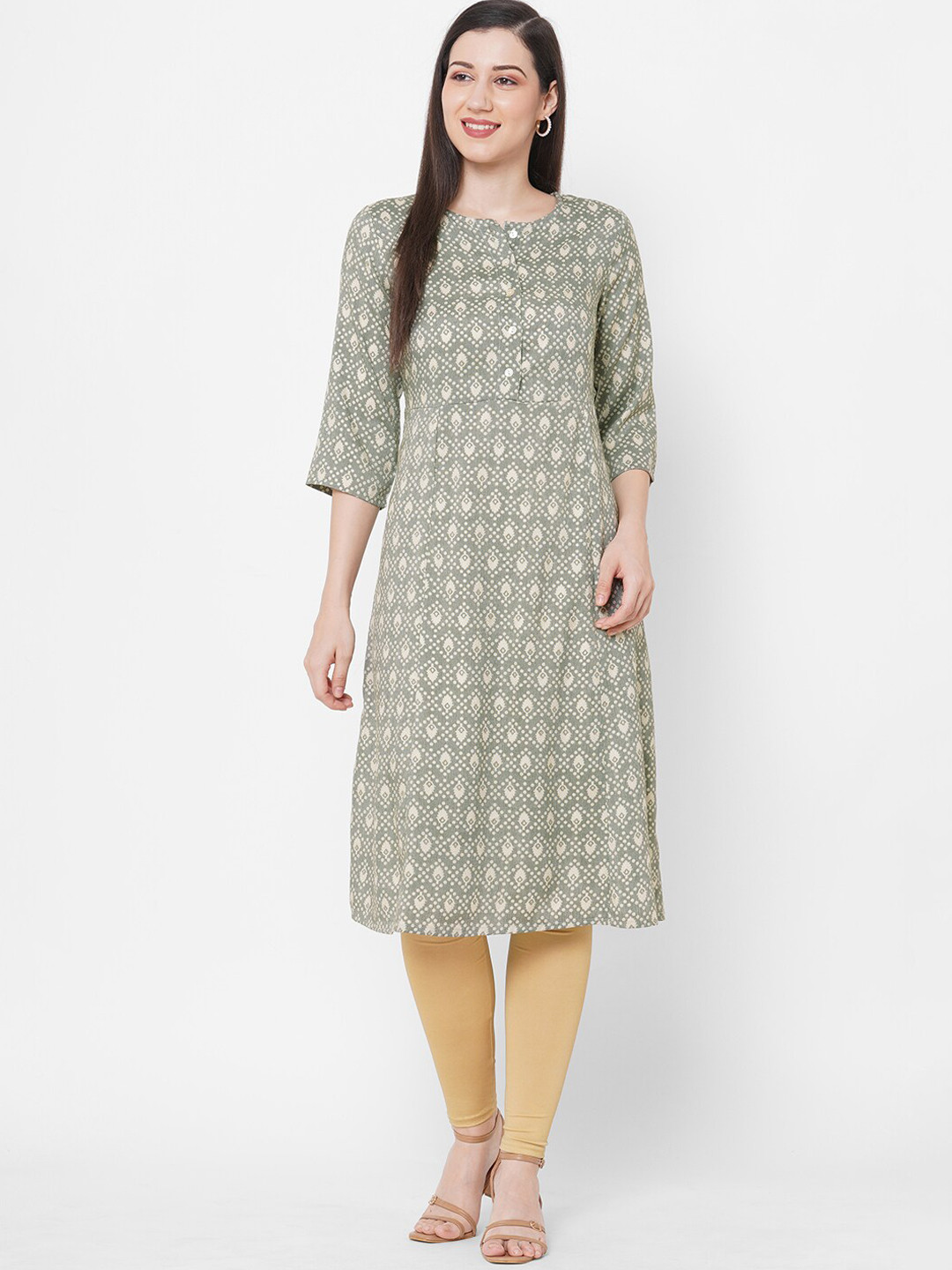 

Fusion Beats Women Grey & Beige Ethnic Motifs Printed Kurta