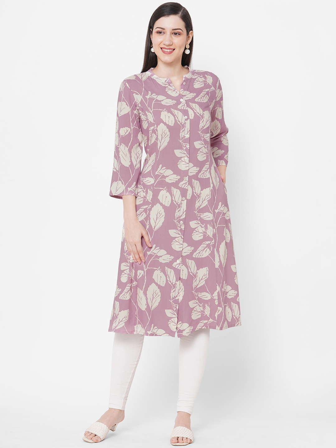 

Fusion Beats Women Purple & Cream-Coloured Ethnic Motifs Printed Kurta