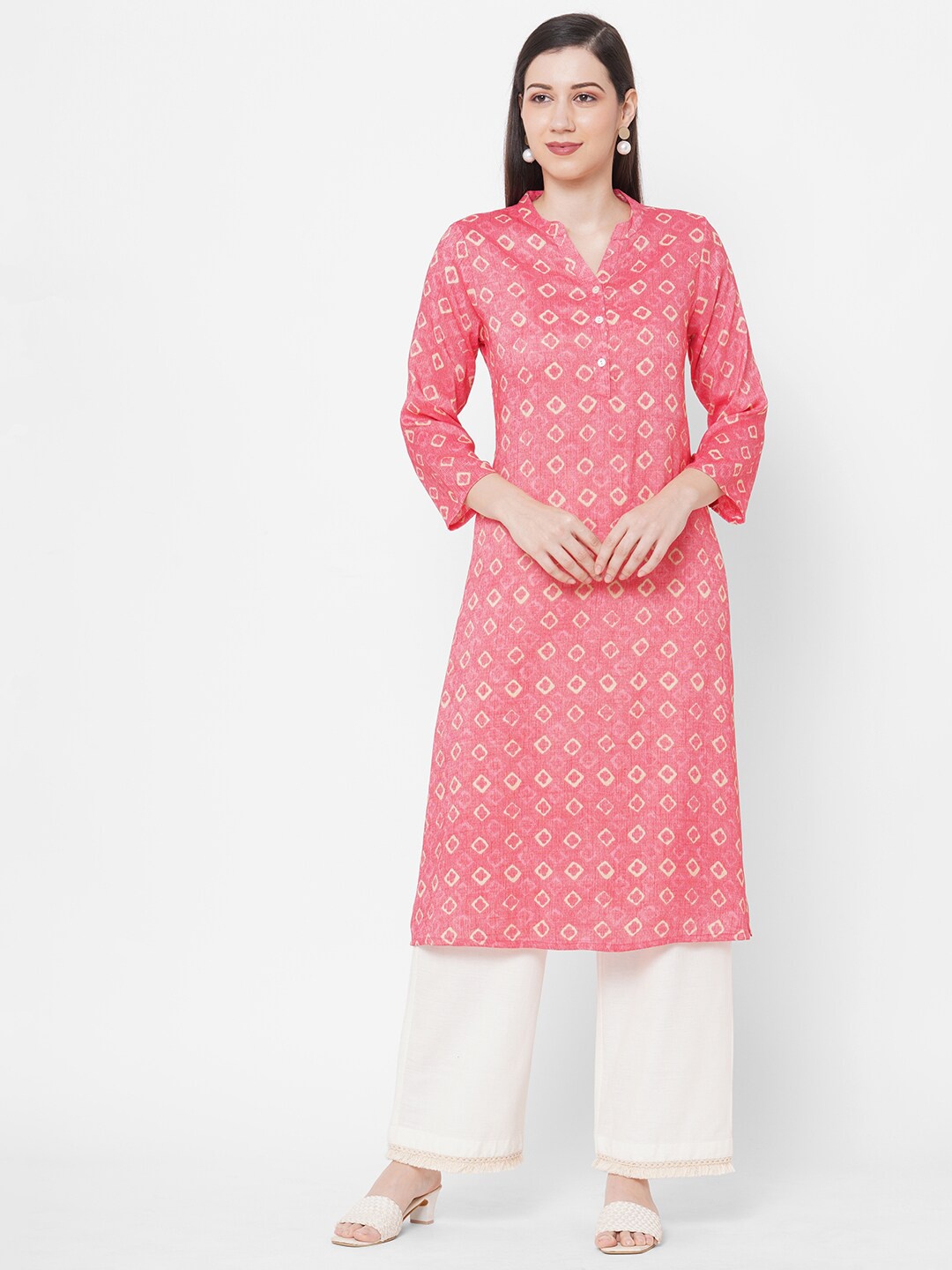 

Fusion Beats Women Pink & Cream-Coloured Ethnic Motifs Pastels Kurta