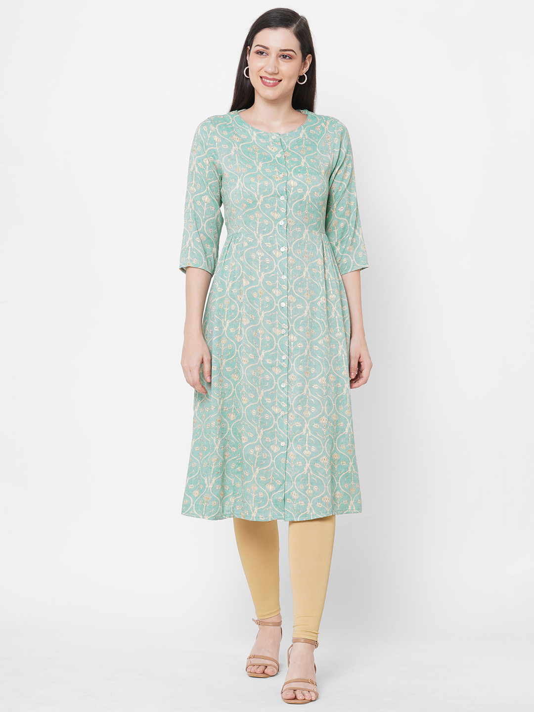 

Fusion Beats Women Blue & Gold-Toned Ethnic Motifs Printed Kurta