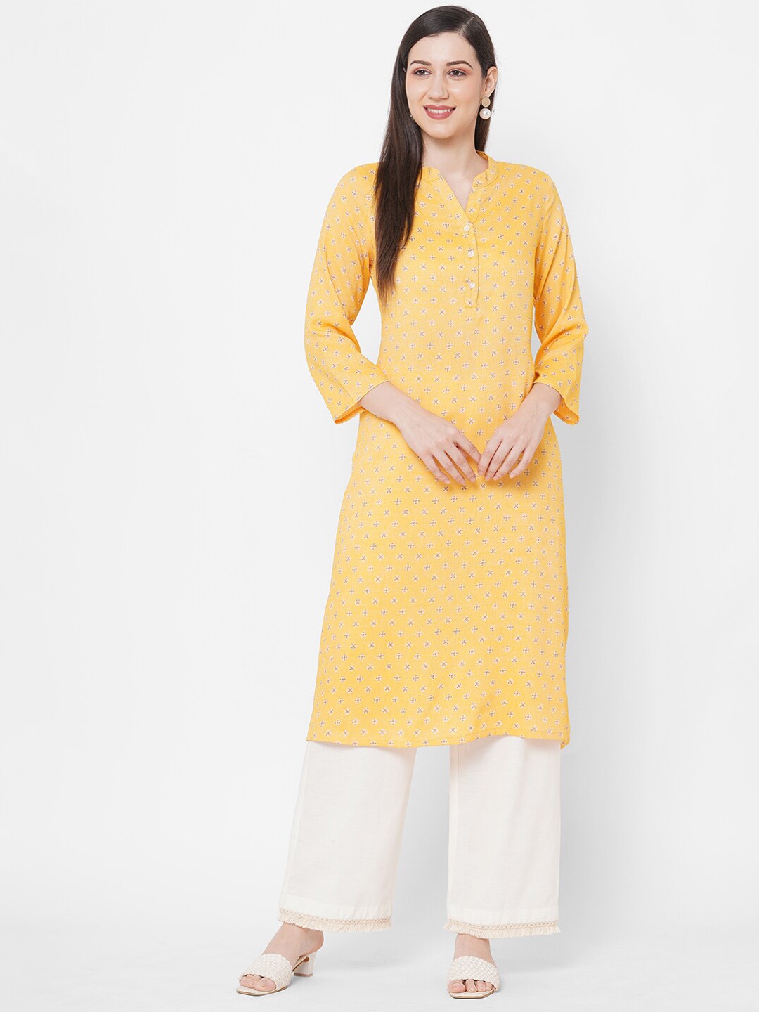 

Fusion Beats Women Yellow & Brown Geometric Printed Kurta