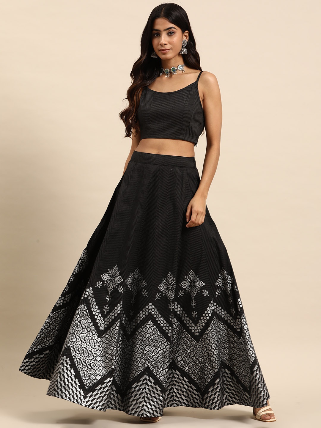 

all about you Printed Ready to Wear Lehenga Set, Black