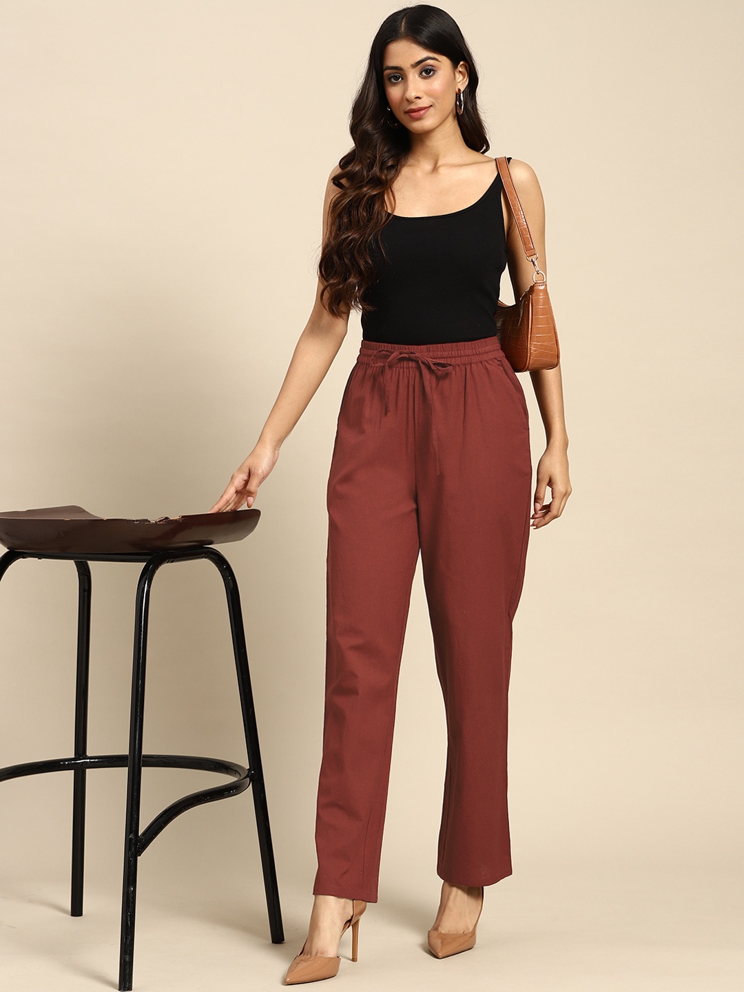 

all about you Women Solid Trousers, Rust