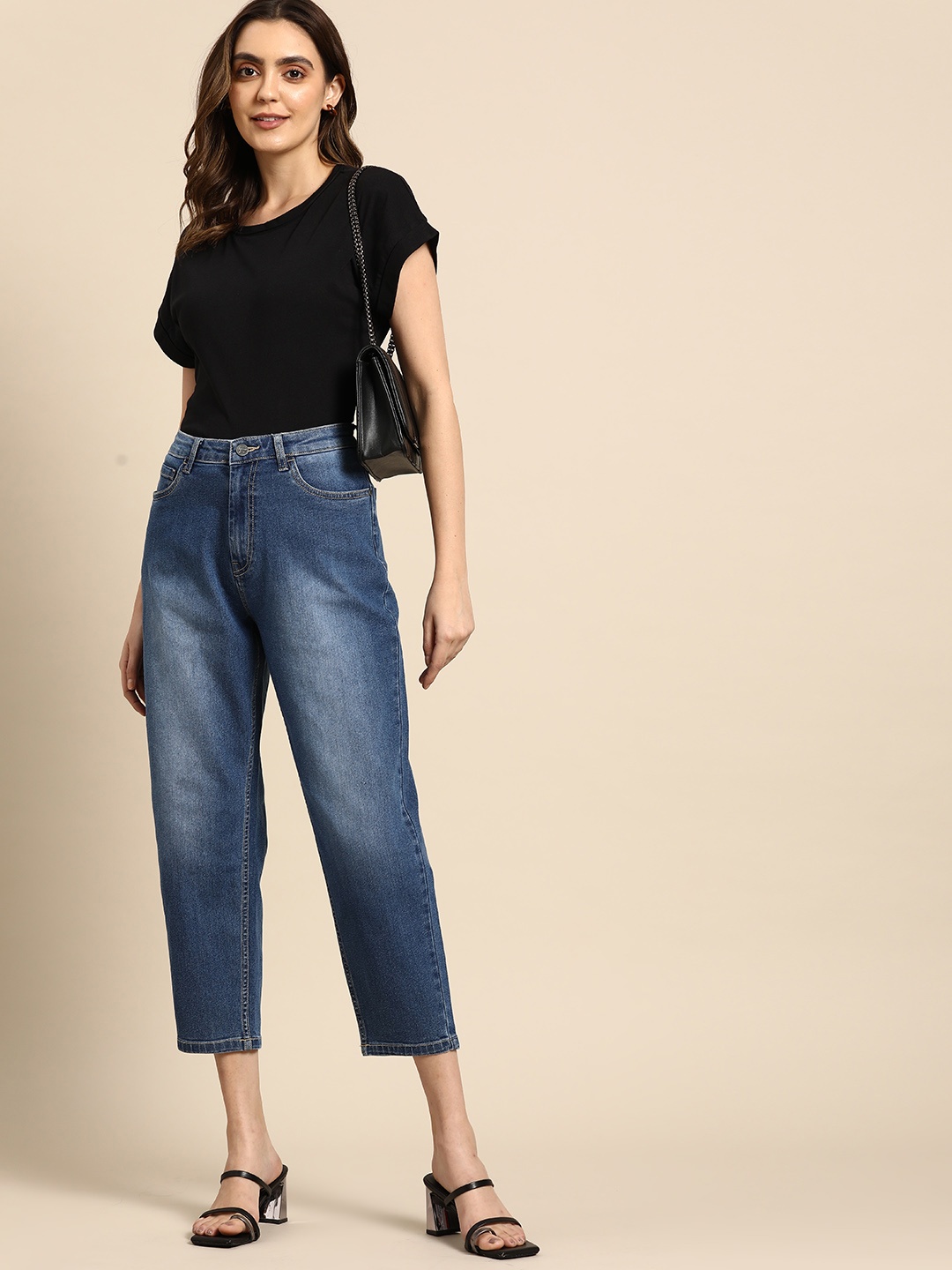 

all about you Women Light Fade Stretchable Cropped Jeans, Navy blue