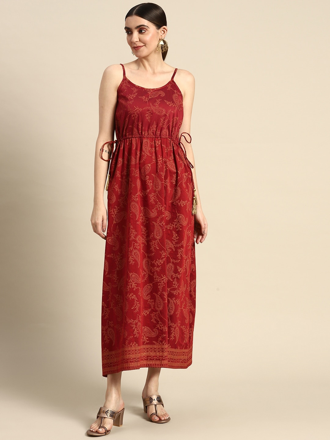 

all about you Paisley Printed A-Line Maxi Ethnic Dress, Rust