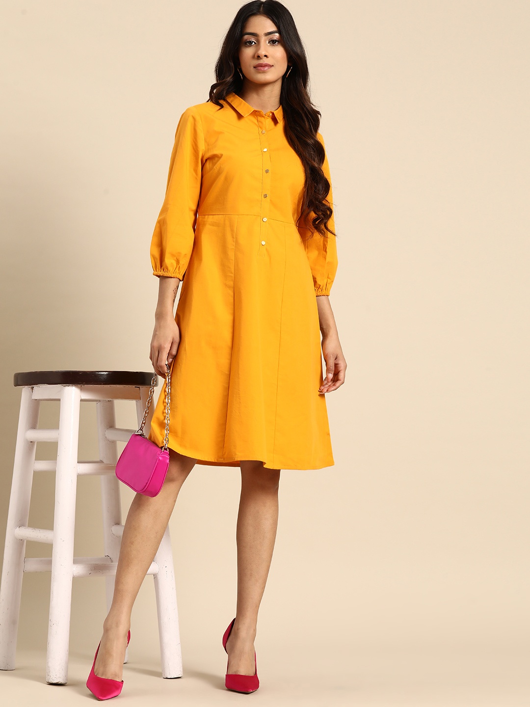 

all about you Pure Cotton Shirt Dress, Mustard