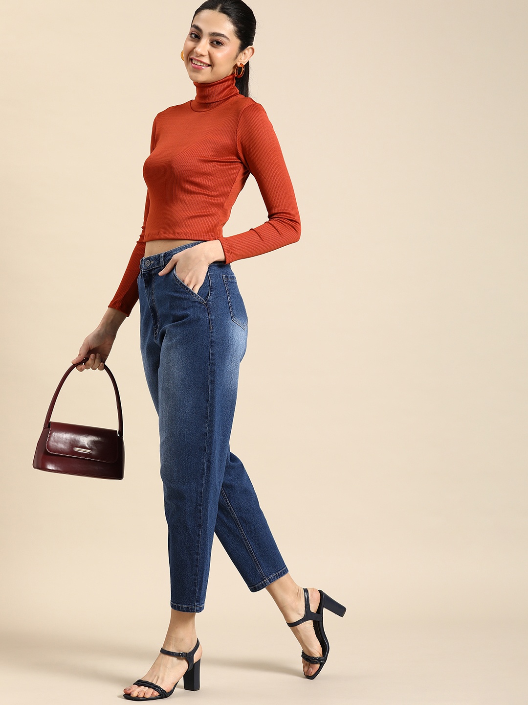 

all about you Women Relaxed Fit High-Rise Heavy Fade Stretchable Jeans, Blue