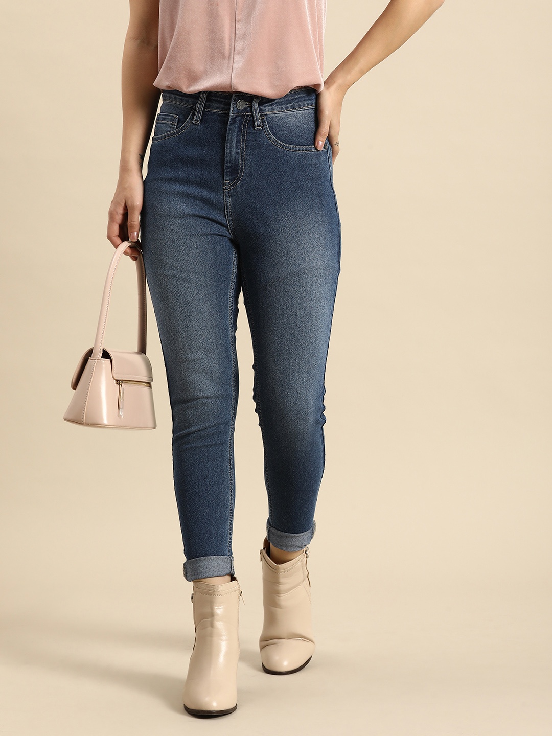 

all about you Skinny Fit High-Rise Light Fade Stretchable Jeans, Navy blue