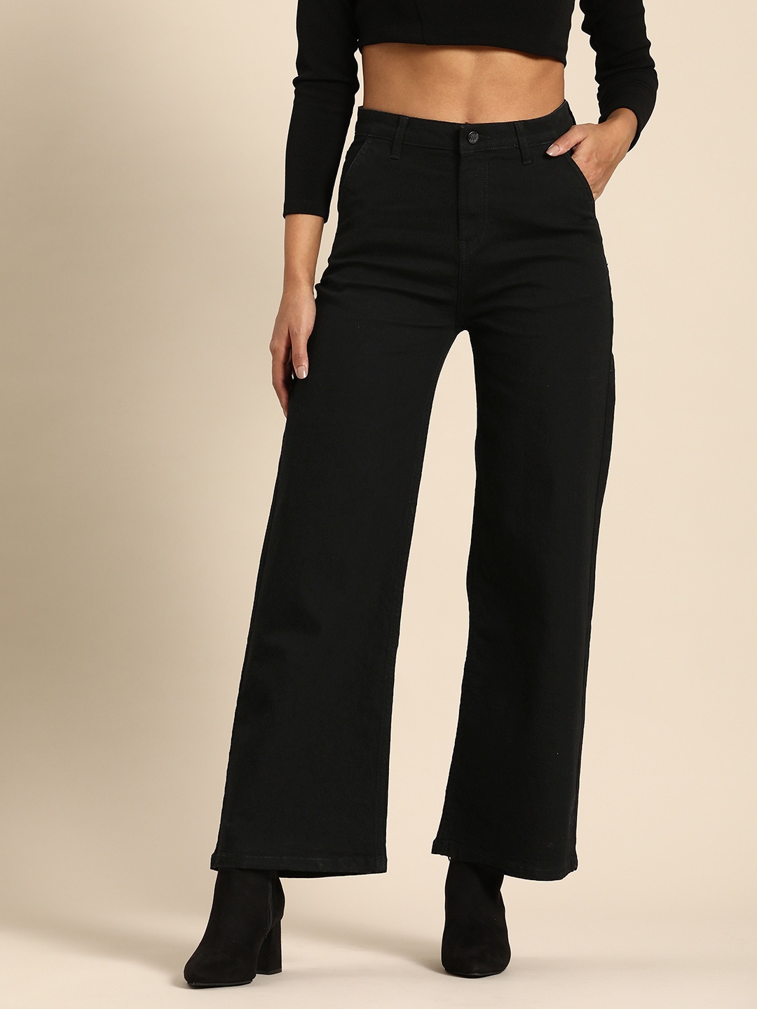 

all about you Women Flared High-Rise Stretchable Jeans, Black