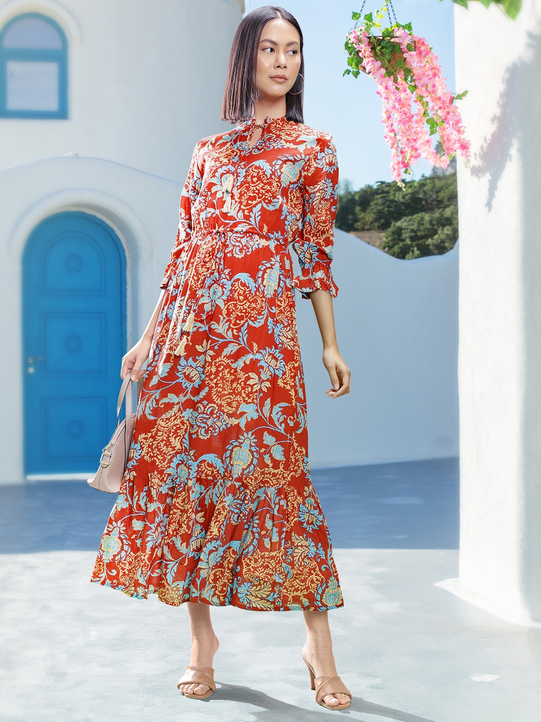 

all about you Women Floral Print Puff Sleeve Maxi Dress, Red