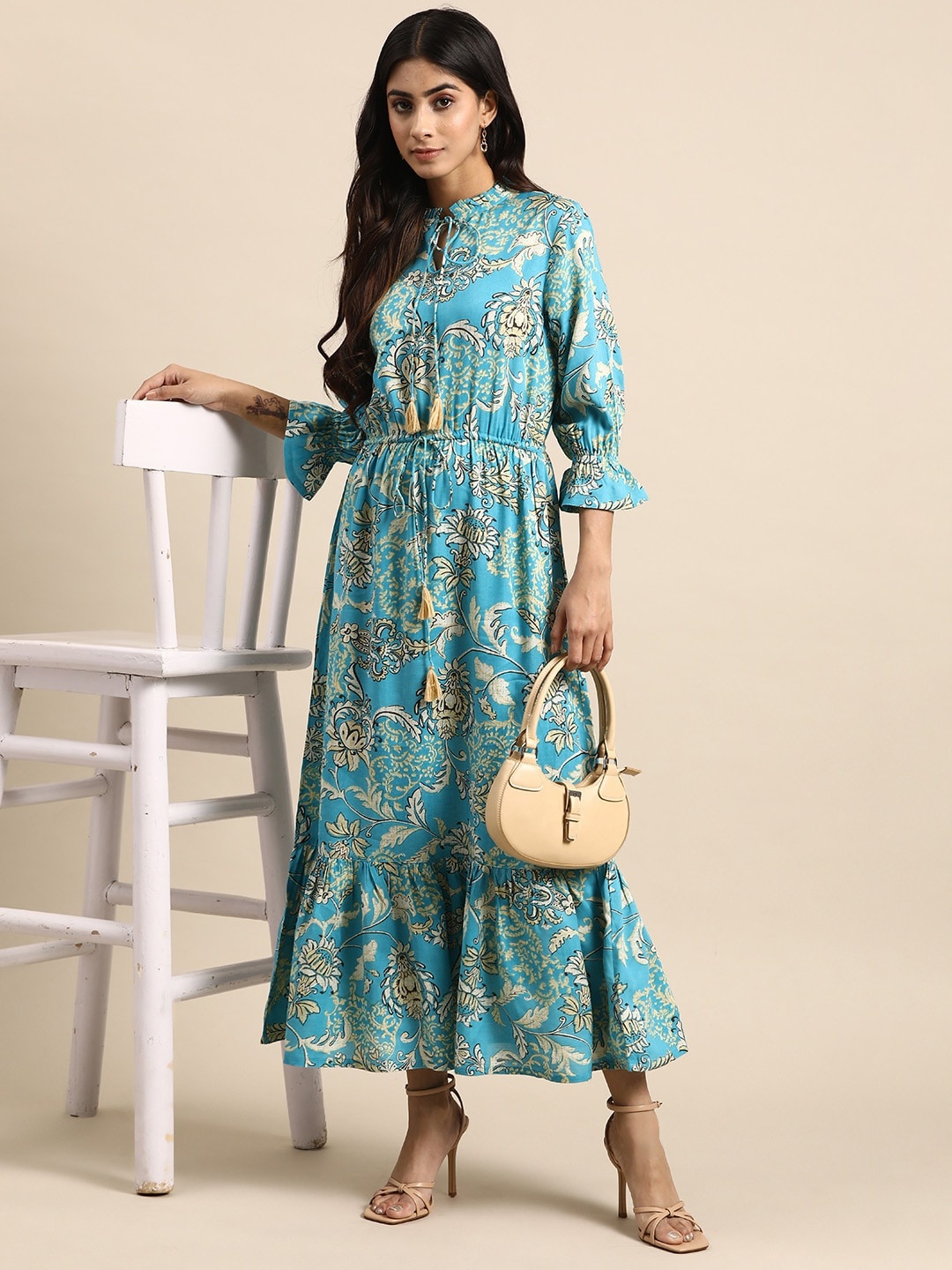 

all about you Floral Print Puff Sleeve Maxi Dress, Blue