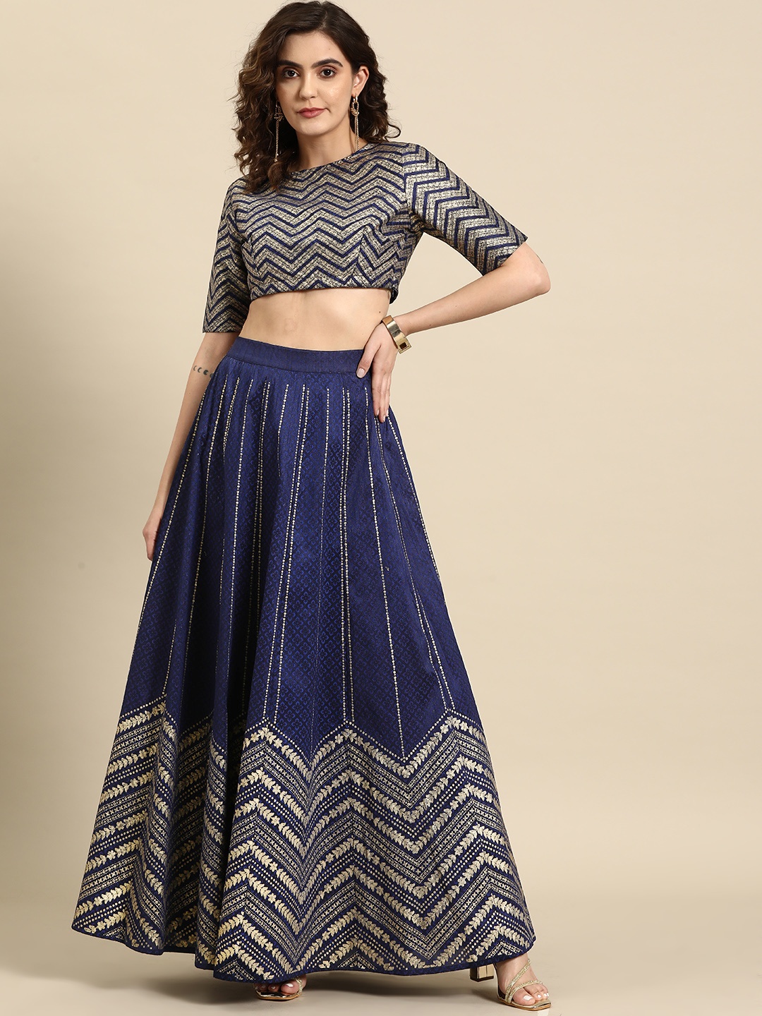 

all about you Printed Ready to Wear Lehenga Set, Navy blue