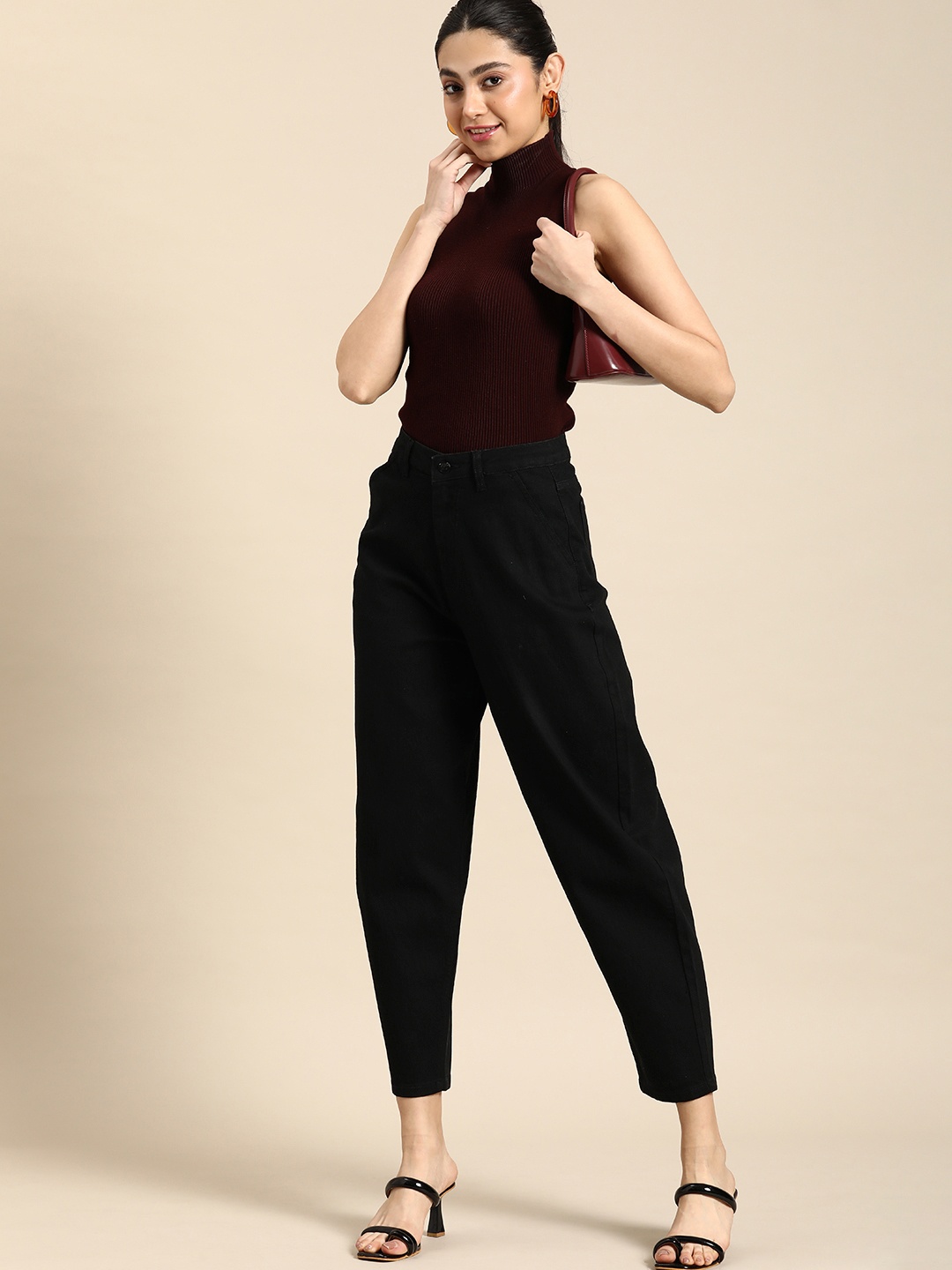 

all about you Women Relaxed Fit High-Rise Stretchable Jeans, Black