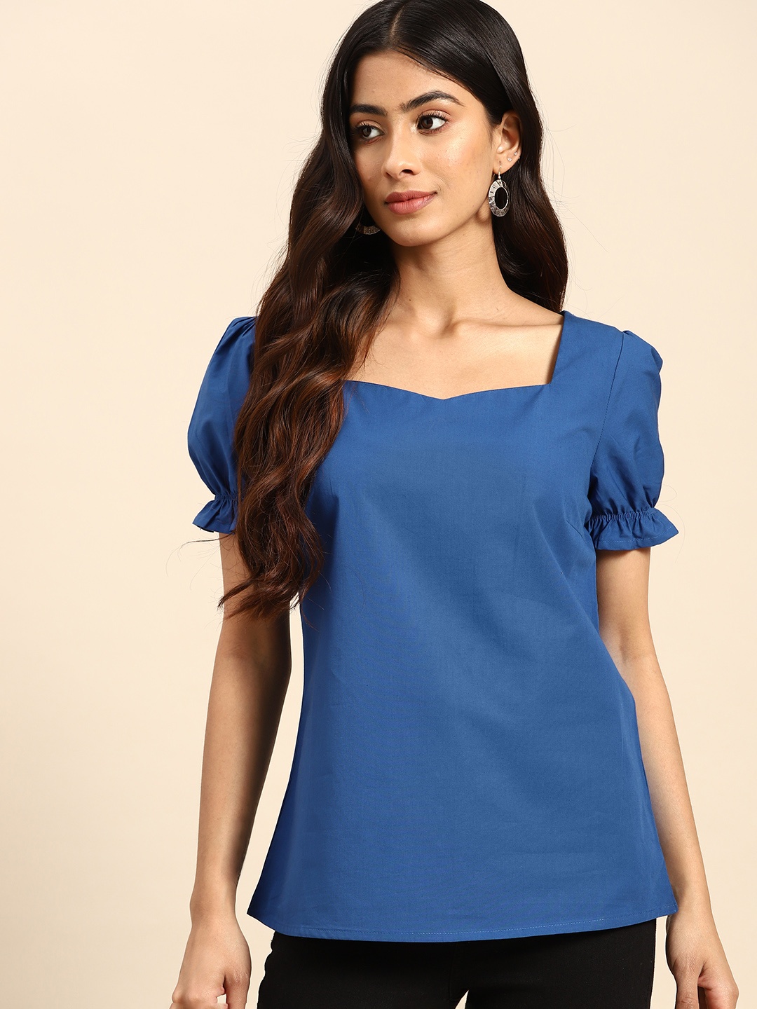 

all about you Sweetheart Neck Pure Cotton Top, Blue