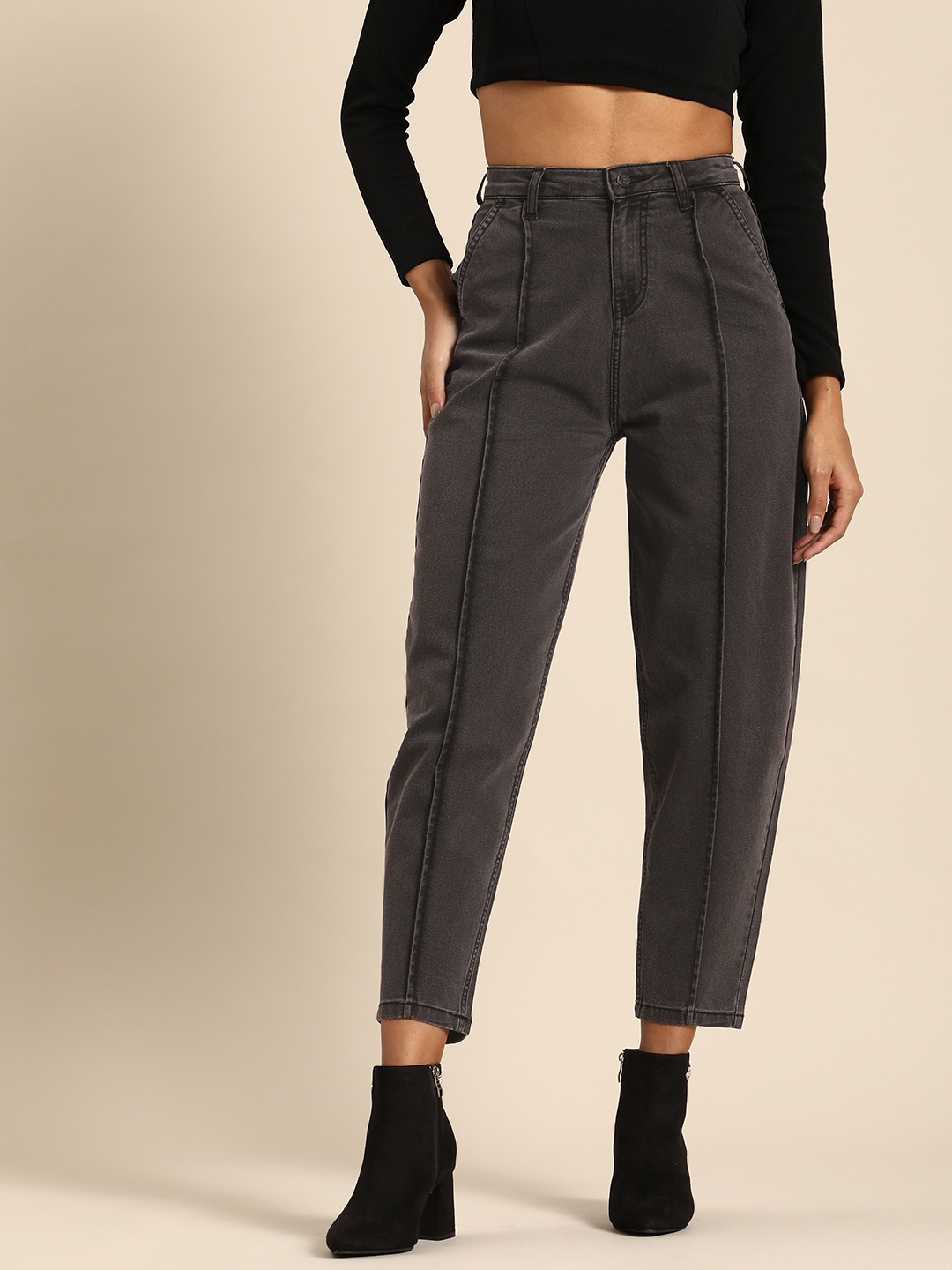 

all about you Women High-Rise Slouchy Fit Stretchable Jeans, Charcoal