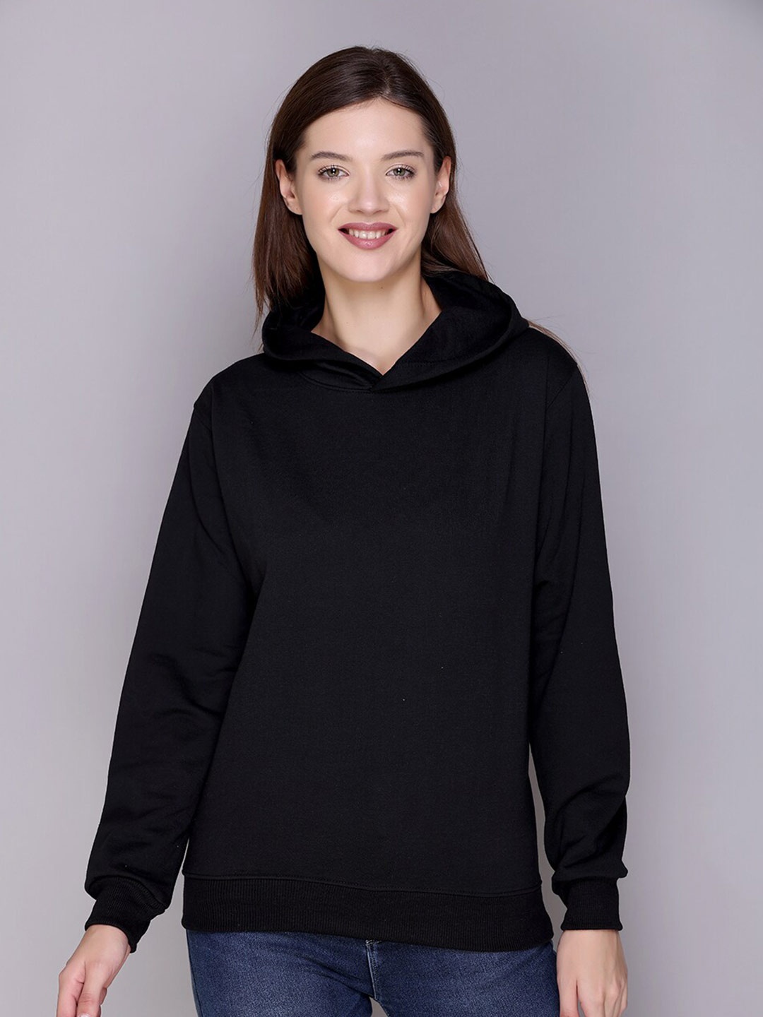 

Obaan Women Black Hooded Sweatshirt