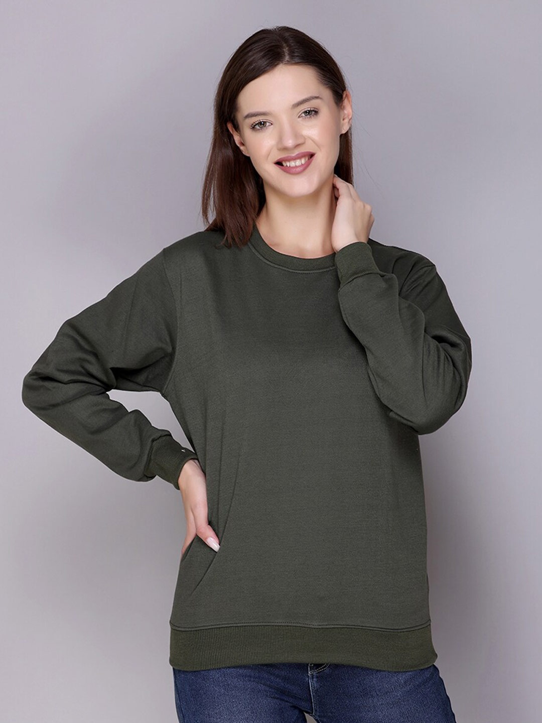 

Obaan Women Green Solid Sweatshirt