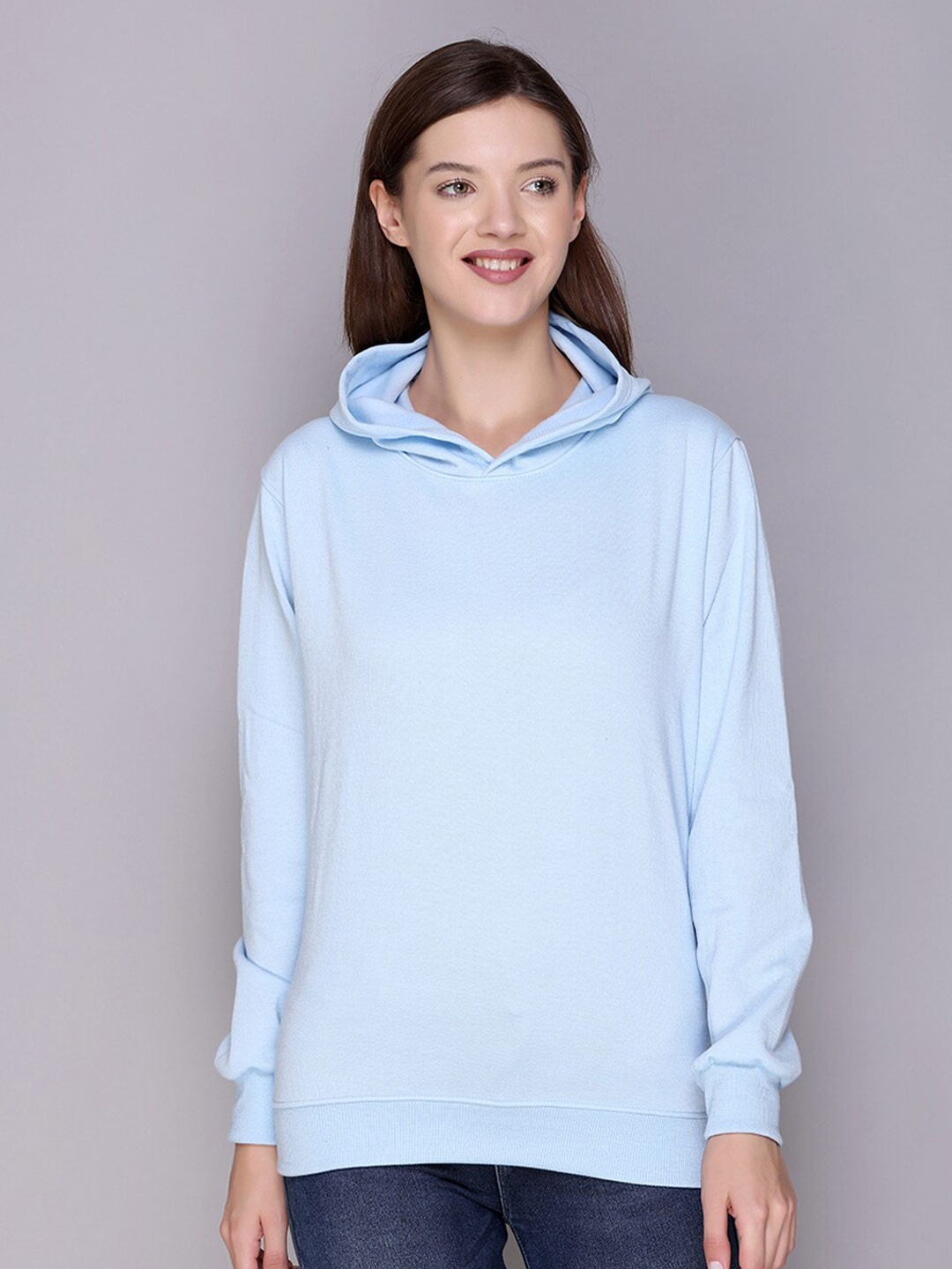 

Obaan Women Blue Solid Hooded Sweatshirt