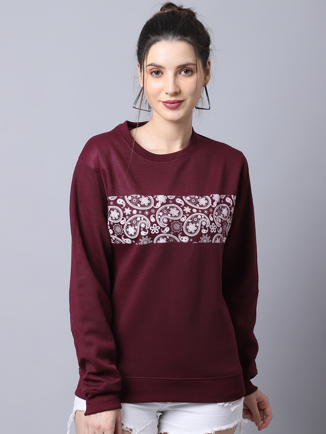

Obaan Women Maroon Printed Sweatshirt