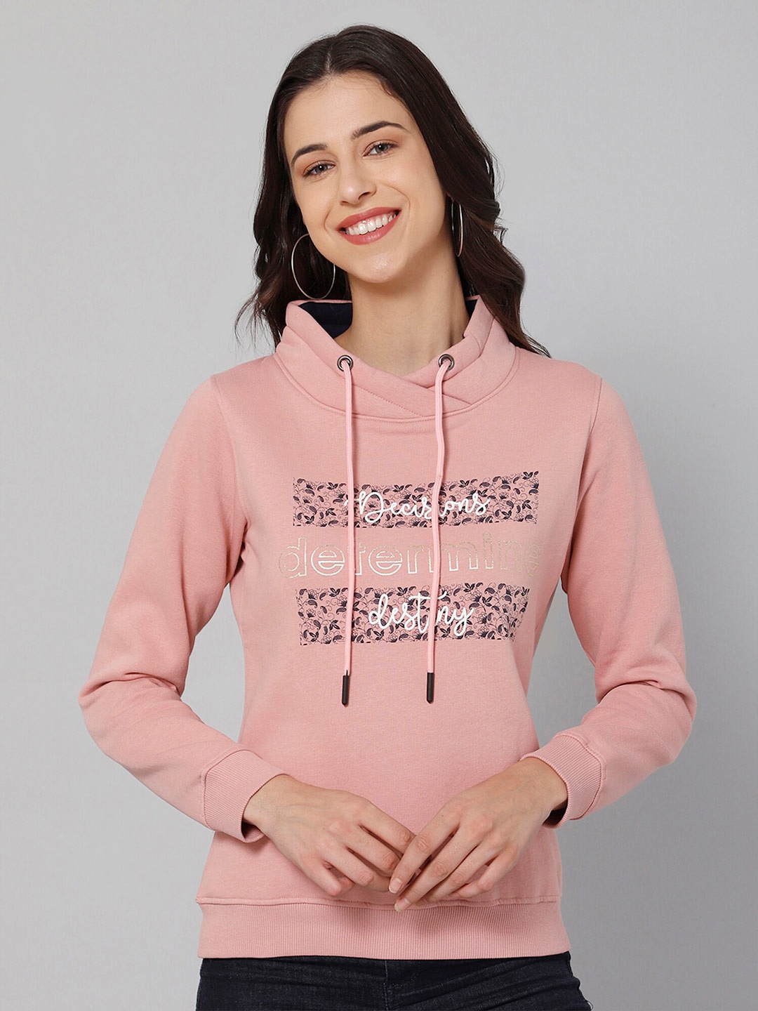 

Cantabil Women Coral Printed Fleece Sweatshirt