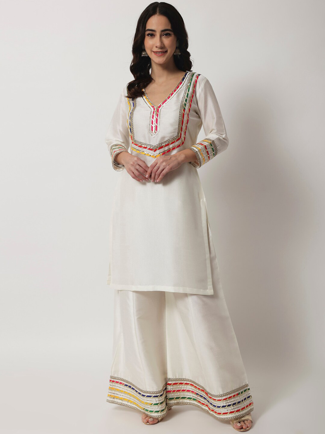

anokherang Women White Gotta Patti Kurta with Palazzos