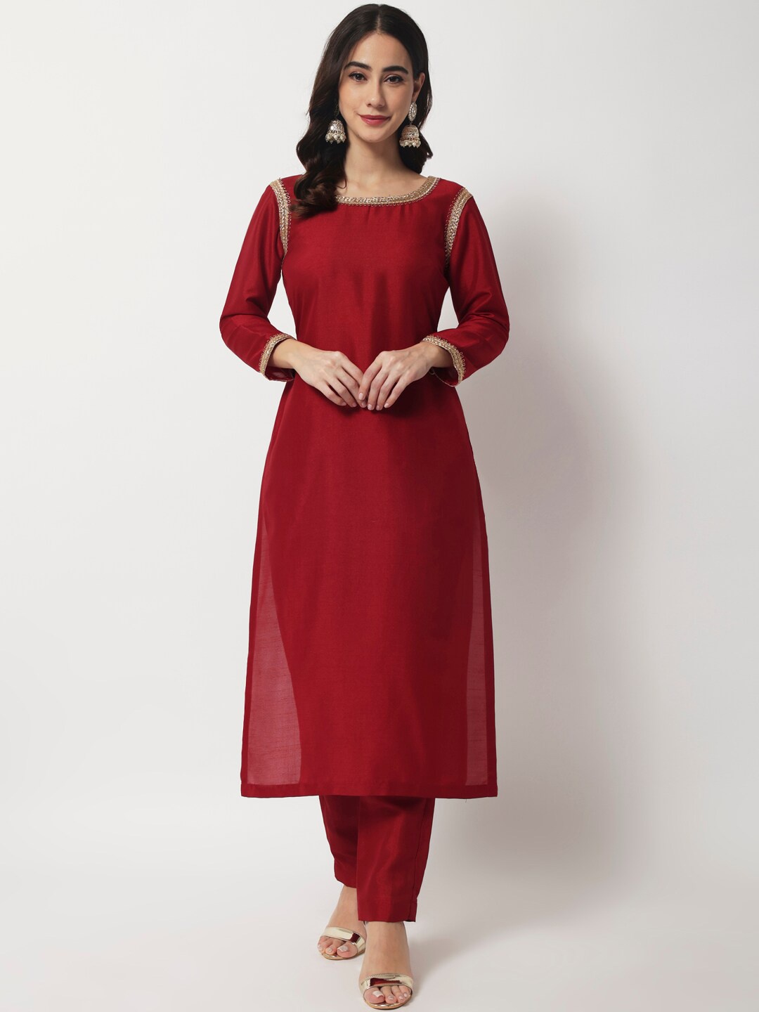 

anokherang Women Maroon Kurta with Trousers