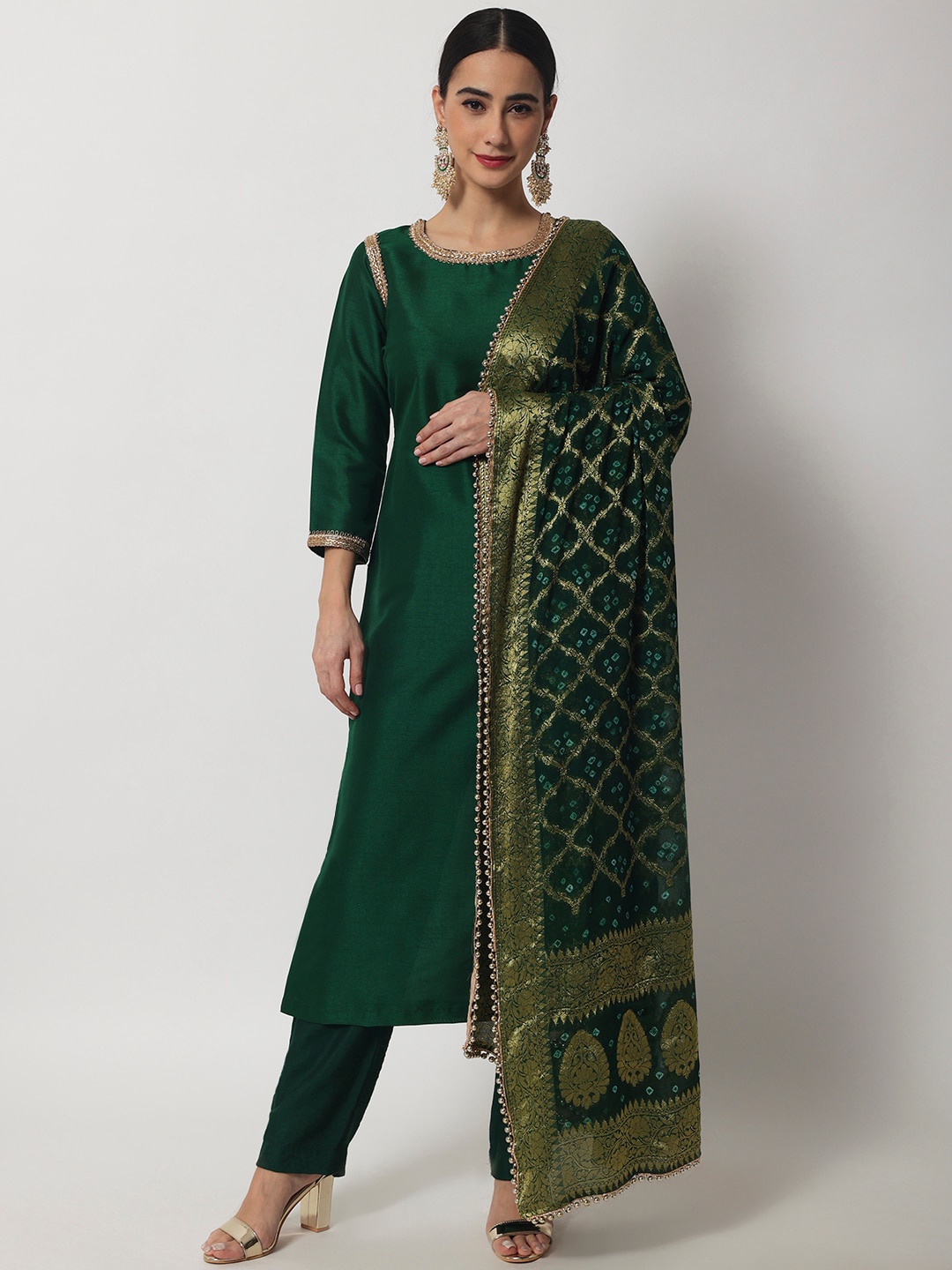 

anokherang Women Green Kurta with Trousers & With Dupatta