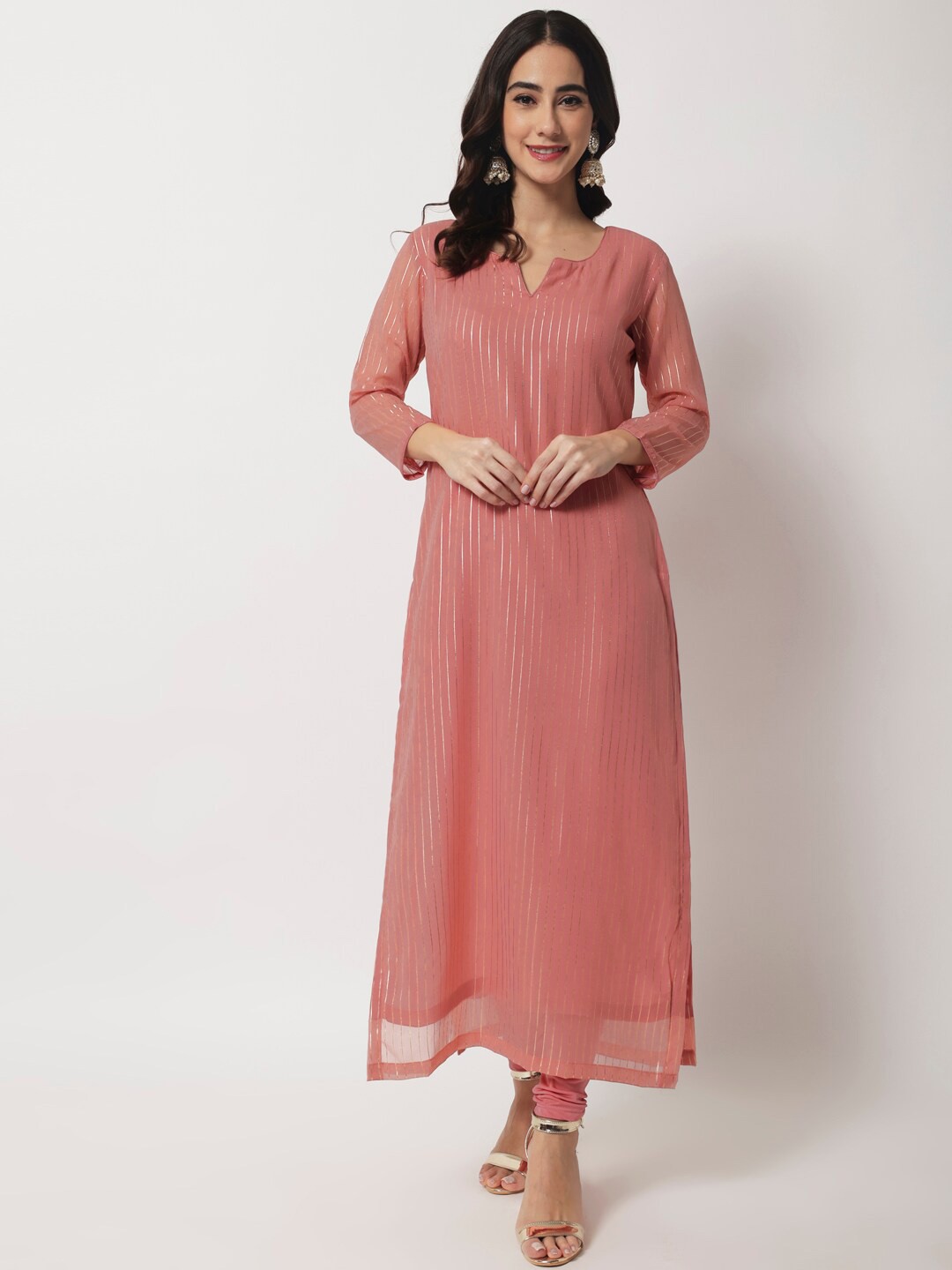 

anokherang Women Pink Striped Kurta