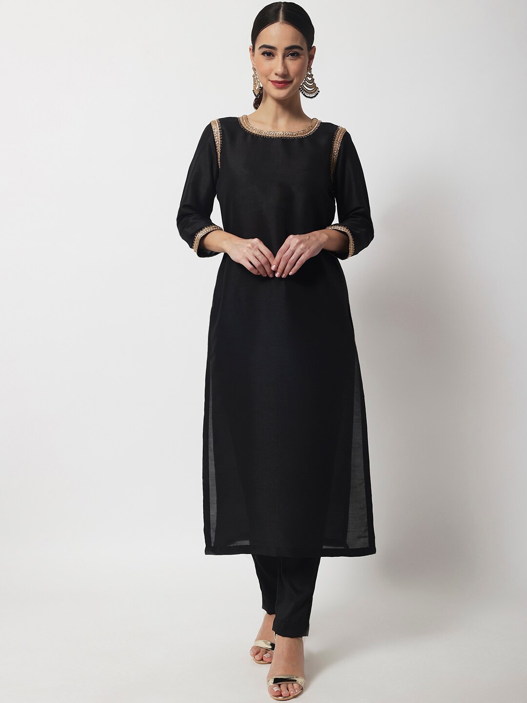 

anokherang Women Black Kurta with Trousers