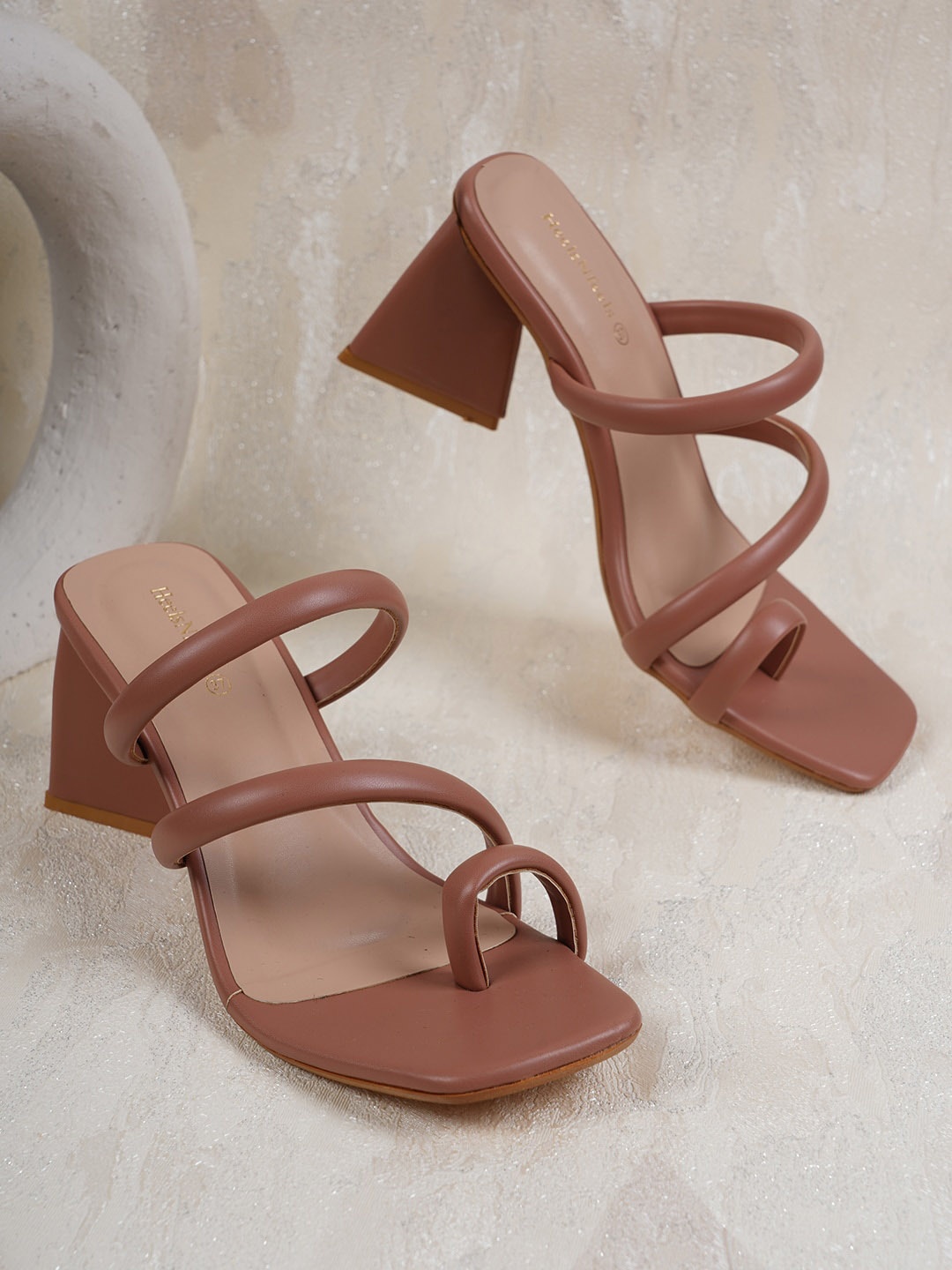 

HEELSNFEELS Peach-Coloured Solid Block Heels