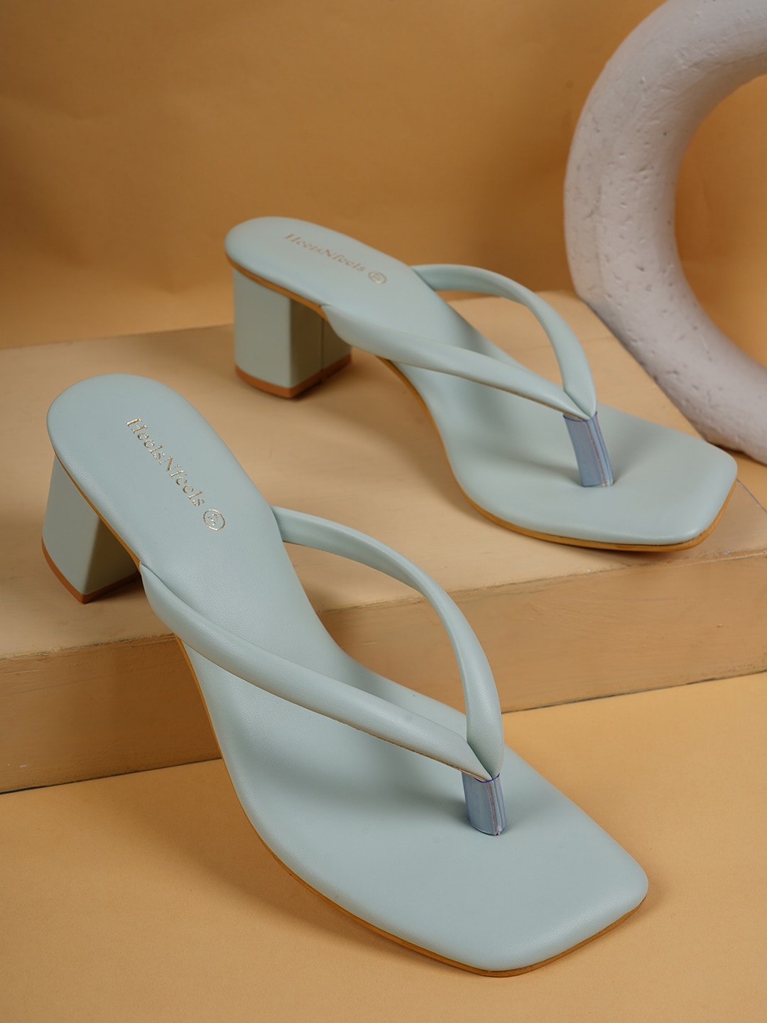 

HEELSNFEELS Sea Green Solid Block Heels