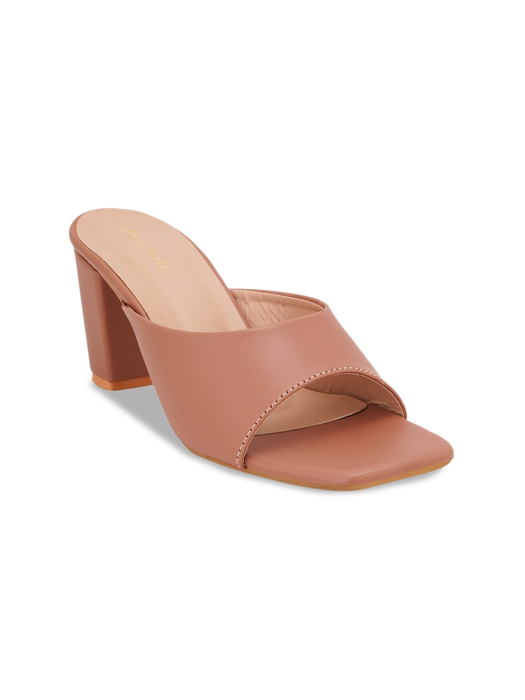 

HEELSNFEELS Peach-Coloured Solid Block Heels