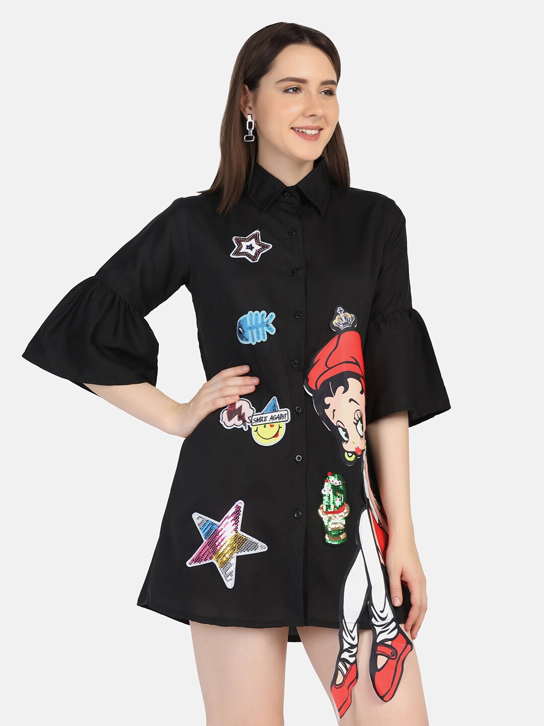 

BUY NEW TREND Women Black Crepe Shirt Dress