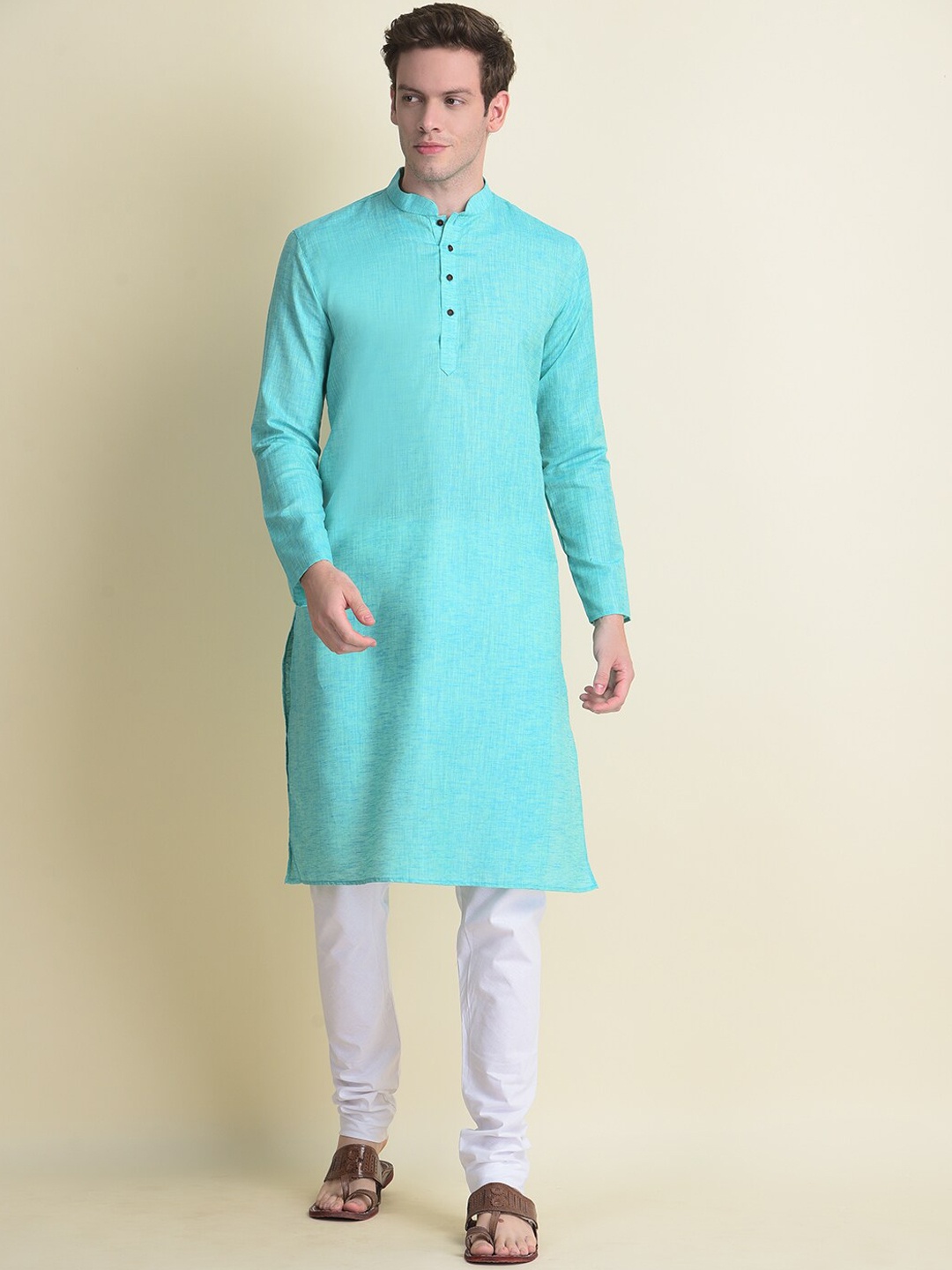 

NAMASKAR Men Light Blue Long Sleeves Kurta